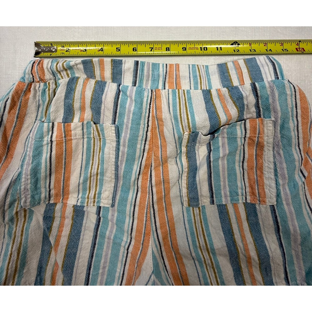 Briggs Womens Linen Blend Striped Shorts Blue Orange White Drawstring Size M - Picture 6 of 8